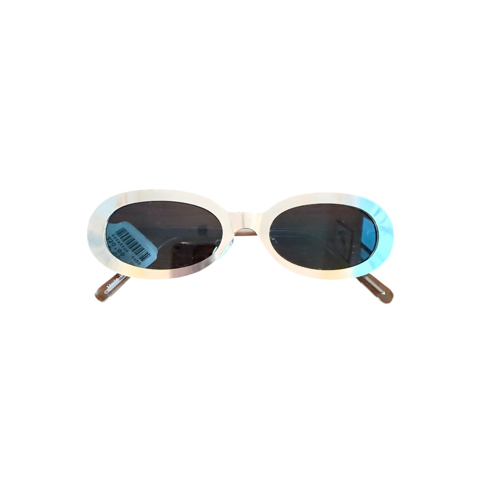 Oval Metallic Sunglasses Silver Frame Dark Lens Retro Y2K DXG0674M-72MG15
